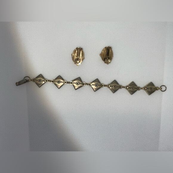 VTG 1960S SILVER TONE PINK PURPLE WHITE BLUE TILE BRACELET GOLD TILE EARRINGS - Picture 3 of 4